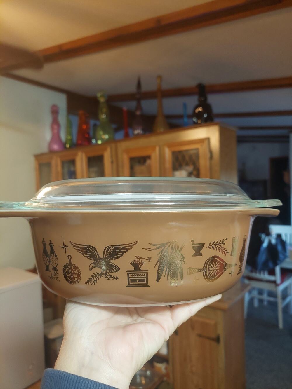 Vintage Pyrex Early American 1 & 1/2 Qt Oval Casserole Dish w/ Lid #045 ~Nice~